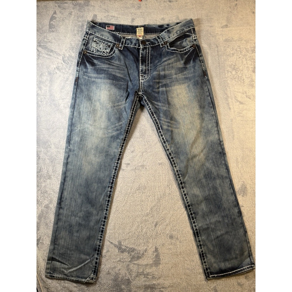 True Religion Ricky Big T Jeans Mens 40x34.5 Made In USA Straight Leg Y2K Blue